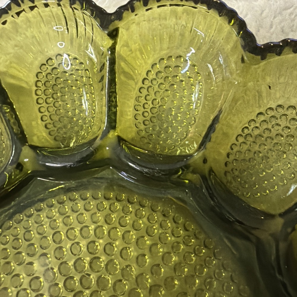 Vtg Indiana Glass Avacado Green Hobnail Deviled 15 Egg Dish Tray Plate 1960'sMCM - Picture 3 of 16